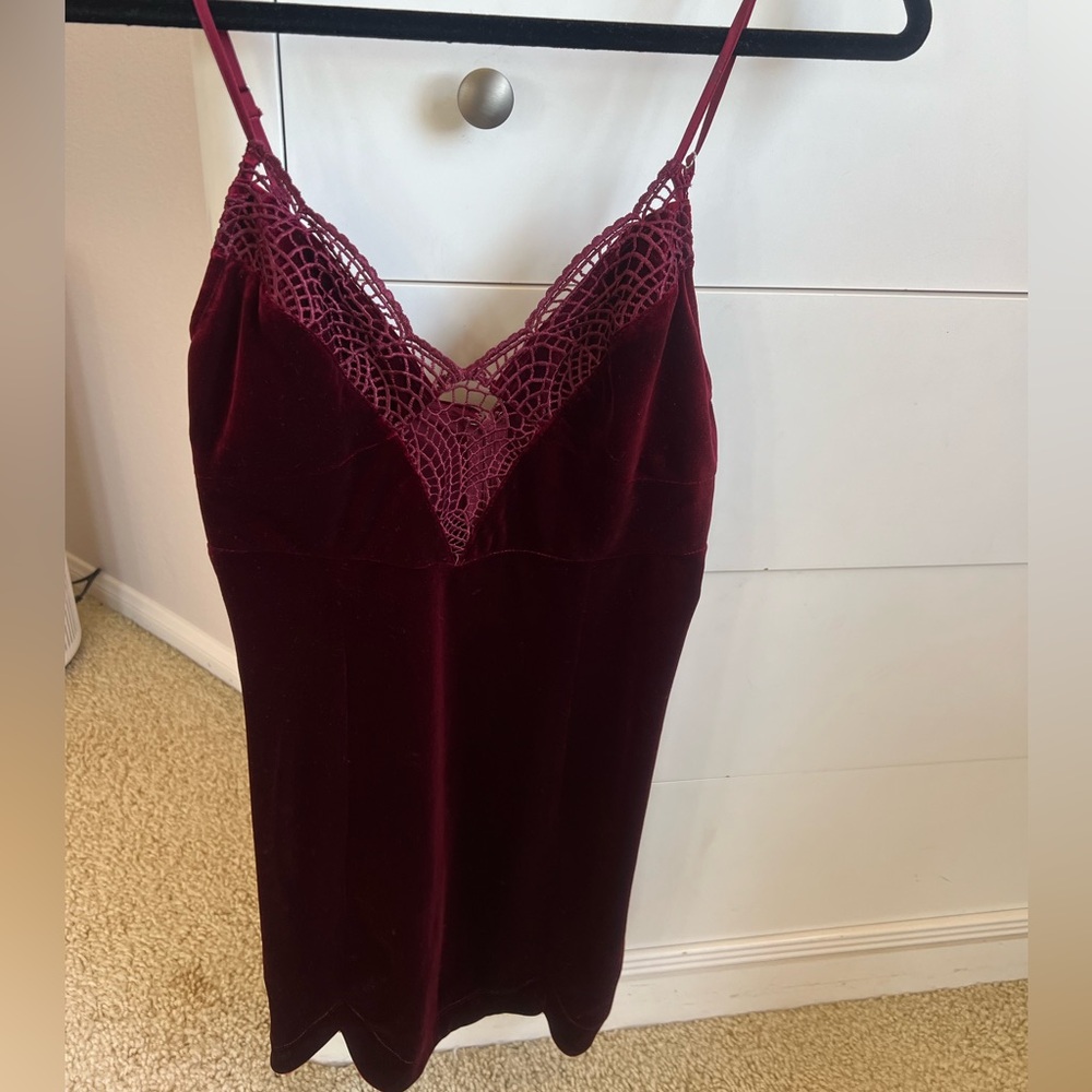Maroon velvet mini dress